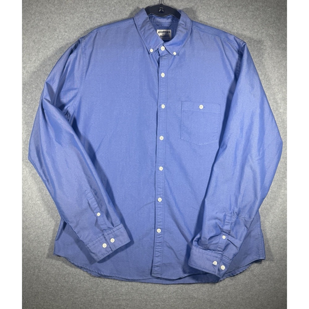 Express Men's Blue Fitted Long Sleeve Button Down Shirt Size XL